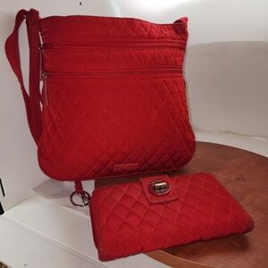 Vera Bradley Red Quilted crossbody bag W/Matching RFID Turnlock Wallet